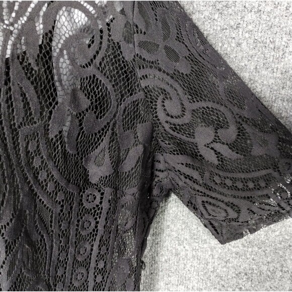 Black Lace Dress XL Knee Length Lined Witchy Goth Dark Renaissance Knee Length - Picture 6 of 13